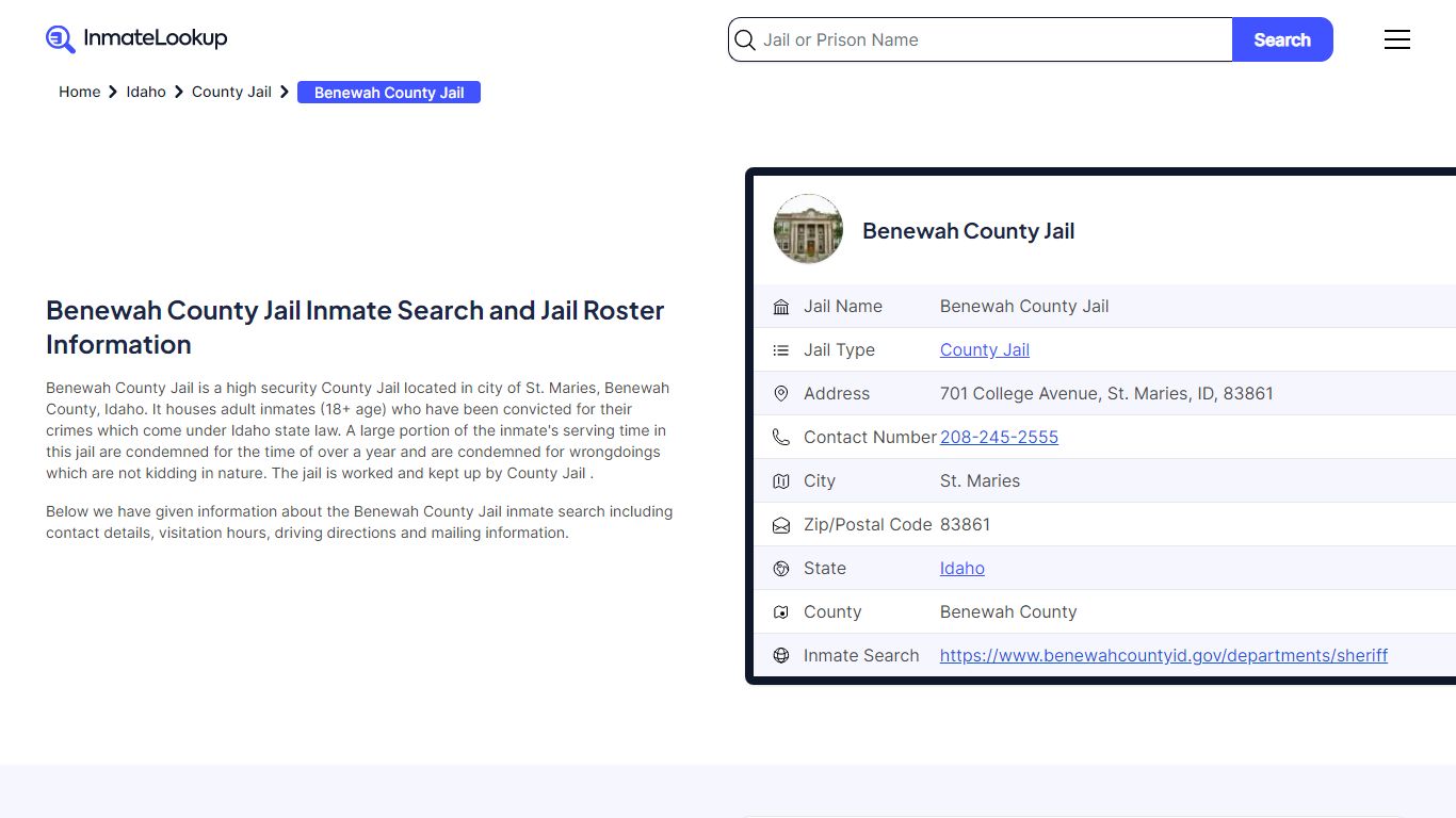 Benewah County Jail Inmate Search and Jail Roster Information